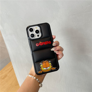 Áo khoác bông cotton, vỏ điện thoại hình mèo Lazy Coffee cho iPhone 16 15 14 12 11 13 Pro Max