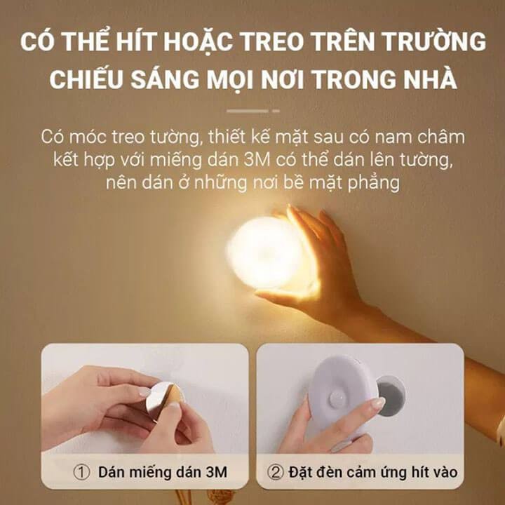 Đèn Led cảm ứng chuyển động thông minh tự Bật Tắt dán tường, đèn cảm biến gắn cầu thang, giường tủ sạc pin tích điệ