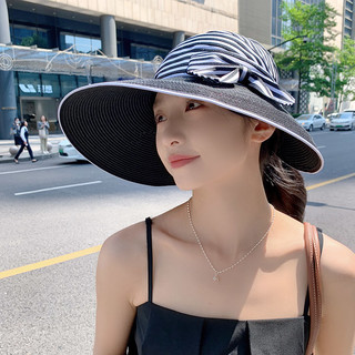 Mũ che nắng rộng vành phong cách Hàn Quốc cho phụ nữ 2023, mũ rơm bãi biển mùa hè mới với nơ, mũ ngư dân đa năng 4.10 EGBA