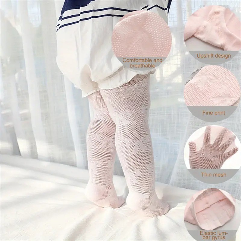 1 Quần Lưới Bé Gái, Quần Lót Họa Tiết Nơ Mỏng, Vớ Cotton Thoáng Khí Đế Chống Trơn Trượt, Quần Lót Cao Cấp Co Giãn Mềm Mại Cho Trẻ Sơ Sinh 0 ‐ 2 Tuổi