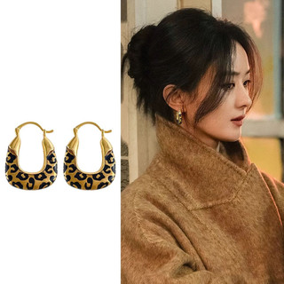 Da Báo In Nhỏ Giọt Glaze Hình Chữ U Bông Tai Nữ Phong Cách Mới Bông Tai Độc Đáo Thiết Kế Niche Khóa Tai