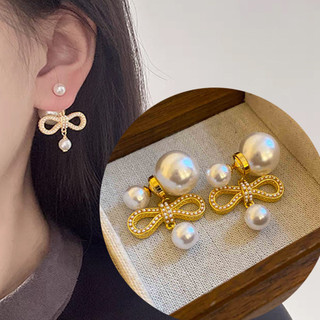 Mới Cổ Điển Lớn Ngọc Trai Nhỏ Nơ Bông Tai Ánh Sáng Sang Trọng Cao Cấp Tính Khí Hợp Thời Trang Bông Tai Pháp