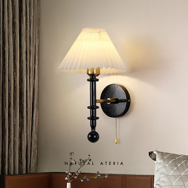 Đèn tường gỗ nguyên khối Nhật Bản có tấm che đèn vải, Đèn Led sắt cổ điển, Nền phòng khách Phòng ngủ Đầu giường Đèn chiếu sáng trang trí