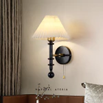 Đèn tường gỗ nguyên khối Nhật Bản có tấm che đèn vải, Đèn Led sắt cổ điển, Nền phòng khách Phòng ngủ Đầu giường Đèn chiếu sáng trang trí — ảnh 1