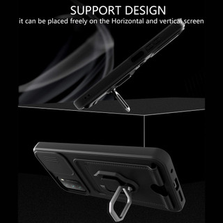 Dành Cho Xiaomi POCO M3 / Redmi 9T Ốp Lưng 4 Trong 1 Trượt Camera Bao Đựng Thẻ Đứng Vuông Freebie Dây Chống Sốc Chống Rơi Mỏng Mềm TPU Cover