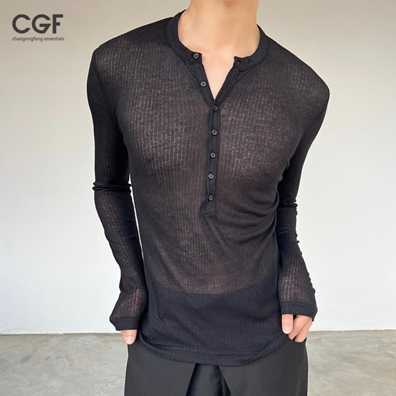 Áo sơ mi co giãn lưới xuyên thấu CGF Áo khoác nam phù hợp gợi cảm