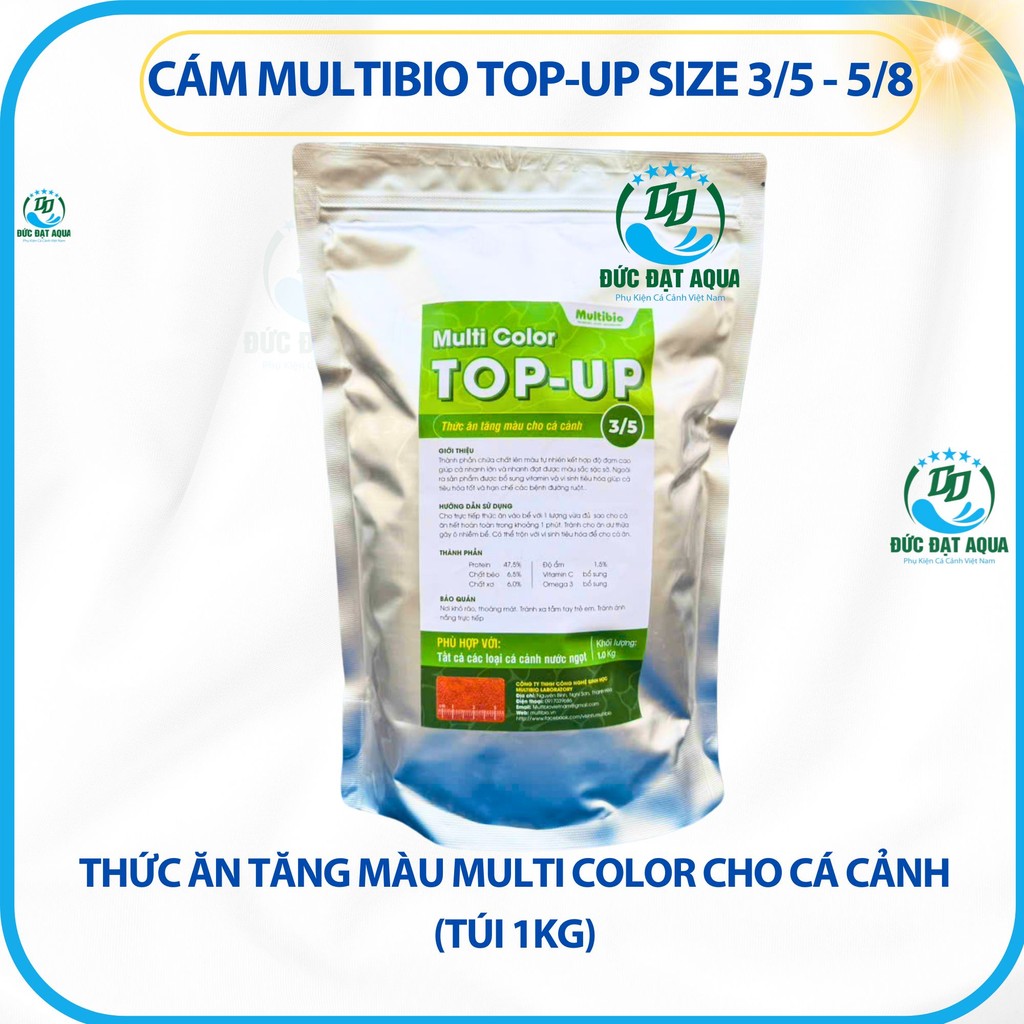 Cám Multi Color TOP-UP size 3/5 - 5/8- Thức Ăn Tăng Màu Multi Color Cho Cá Cảnh (Túi 1kg) chính hãng
