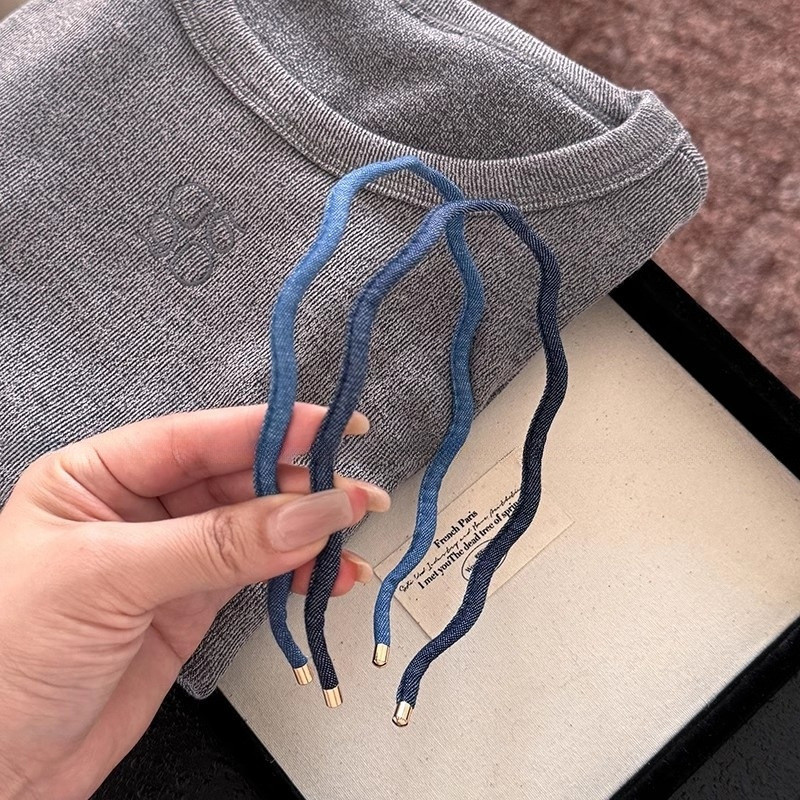 Băng đô Denim gợn sóng thời trang Vòng tóc nữ