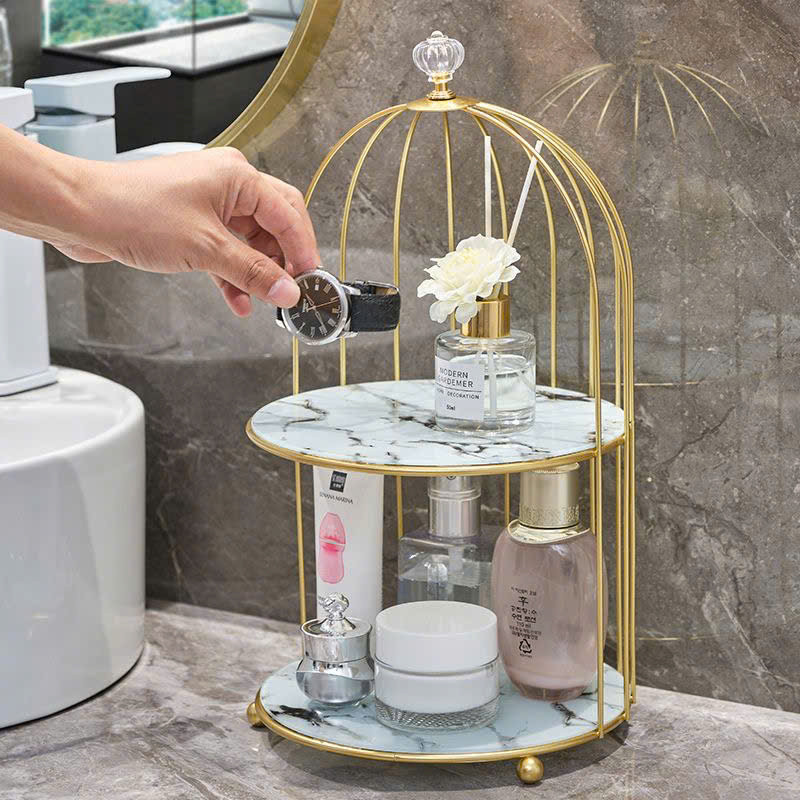 Kệ Mỹ Phẩm Lồng Chim 2 Tầng Sang Trọng – Kệ Đựng Skincare, Nước Hoa, Trang Điểm Decor