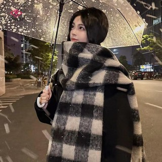 Hwetr Khăn Dệt Kim Mùa Đông Mới Cho Nữ Màu Trơn Đa Năng Kẻ Sọc Đen Trắng Ấm Áp Và Dày Mới