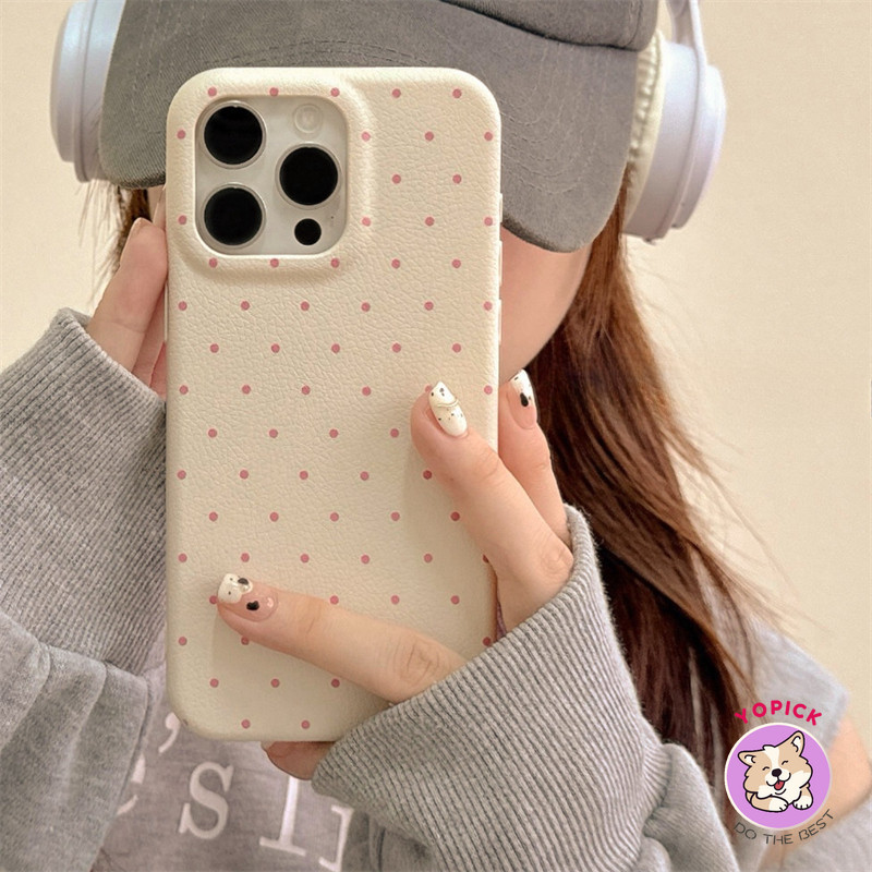 Ốp điện thoại chấm bi màu trơn cho IPhone 16 16Pro 16Plus 11 12mini 13Pro Max 14Plus 15Pro XR XS Max 7 8 Plus SE2020 Vỏ điện thoại hoạt hình cho IPhone 16Pro Max Girl LZW