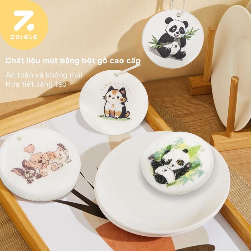 Ảnh Miếng bọt biển rửa chén kháng khuẩn Zolele làm sạch, mút xốp nén họa tiết hoạt hình 3