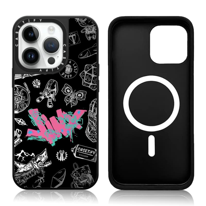 CASETiFY X ARCANE Jinx Icon Case hút từ tính Vỏ IPhone gương đen & bạc IPhone 16 15 14 13 12 Pro Max Plus Ốp điện thoại cứng có hộp khắc logo