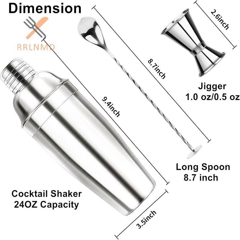 Rrlnmd 24 Oz 750ml Cocktail Bar Bộ bình lắc đồ uống Mari có bộ lọc, Bộ pha chế đồ uống bằng thép không gỉ Máy trộn đồ uống Cocktail với Jigger, Thìa trộn, Phụ kiện thanh dành cho người mới bắt đầu NE