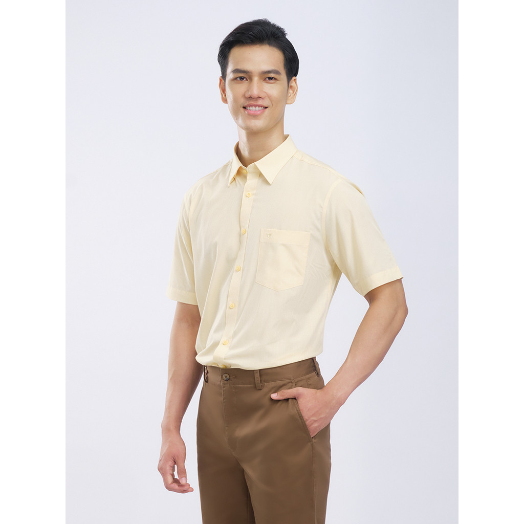 Sơmi ngắn tay vạt tròn VIETTIEN vải sợi sen phom regular VT00000079