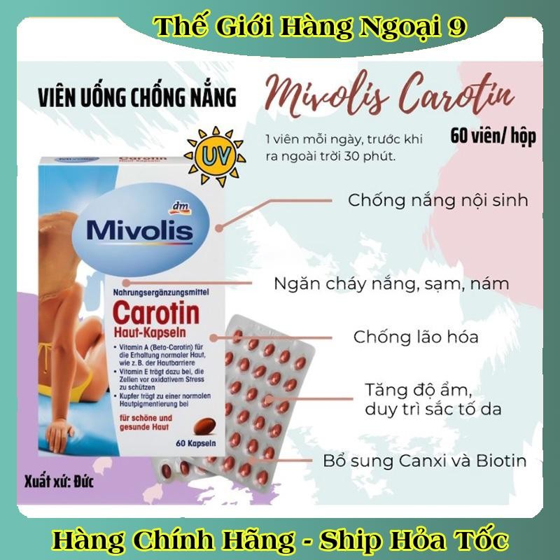 [Đủ Bill] [Tách lẻ] Viên Uống Chống Nắng Mivolis Carotin Hộp 60 Viên - Hàng Đức Chính Hãng