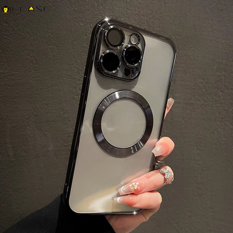 Dành Cho Samsung Galaxy C55 M55 M54 M53 M52 M51 M34 M33 M32 4G 5G Ốp Điện Thoại Có Vòng Hút Từ Tính Mạ Bạc Đen Sáng Bóng Trong Suốt Vỏ Mềm Ốp Lưng