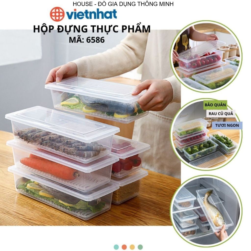 Set 5 Hộp đựng thực phẩm thu nhỏ tiện lợi, kèm khay ráo nước Chính Hãng Việt Nhật (MÃ 6586)