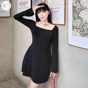 Đầm Body Nữ Tay Dài Kiểu Trễ Vai PINKSTORE29 Đính Hoa Hồng Cực Quyến Rũ D139