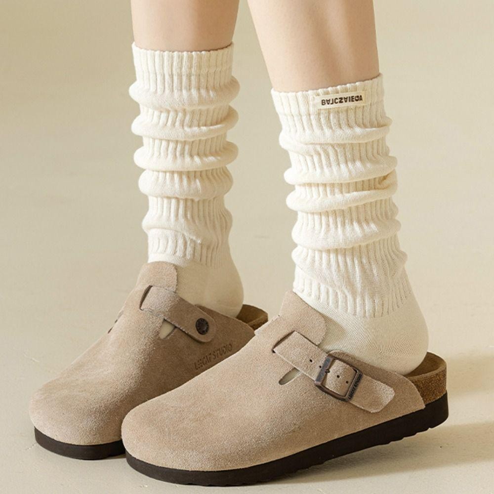 Tất bắp chân xếp tầng LAKAM, Cotton co giãn, kiểu Gothic JK ấm áp dành cho nữ