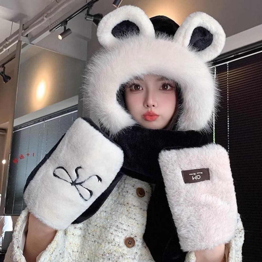 Bộ Mũ len nữ, găng tay khăn quàng cổ ấm áp tai thỏ dễ thương mùa đông - Hat