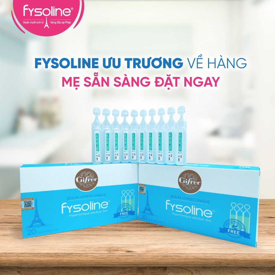 Fysoline xanh nước muối ưu trương- Hỗ trợ giảm nghẹt mũi, khô mũi cho bé (Hộp xanh 20 ống x 5ml)