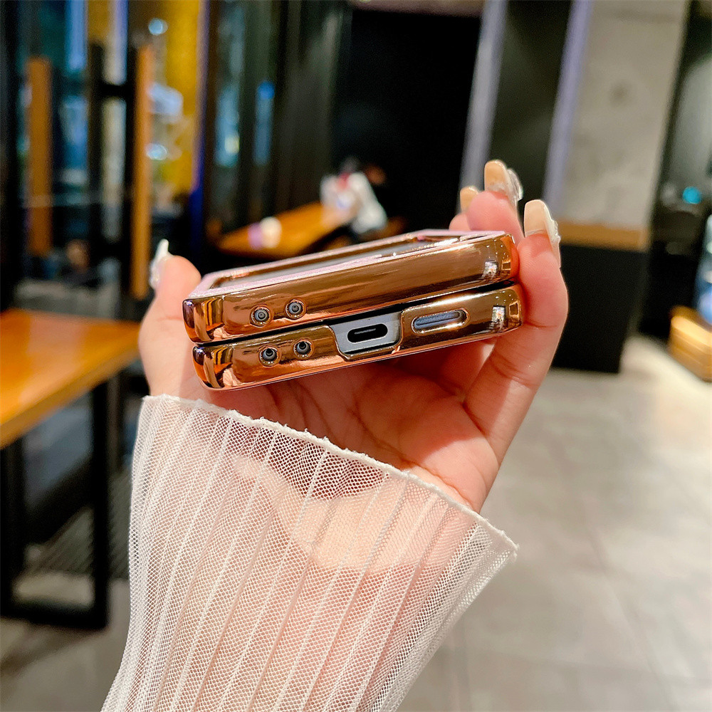 Ốp điện thoại họa tiết trang trí kim cương mạ điện cho Samsung Galaxy Z Flip 6 5 4 3 Flip6 Flip5 Flip4 Flip3 5G Bao da