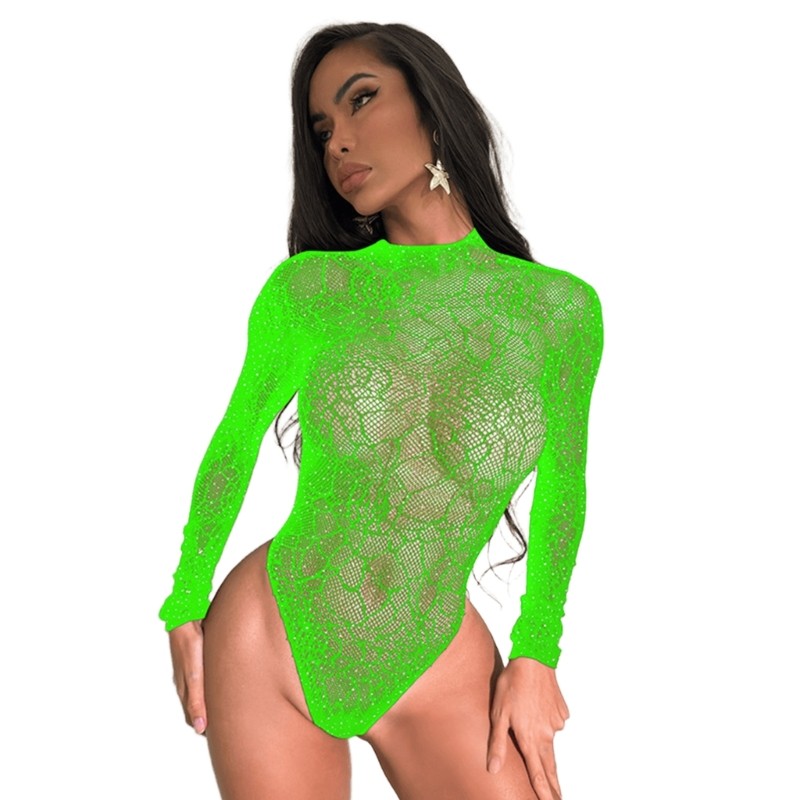 Vic Nữ Quần Lót Fishnet Body Lấp Lánh Kim Cương Giả Lưới Teddies Đồ Lót