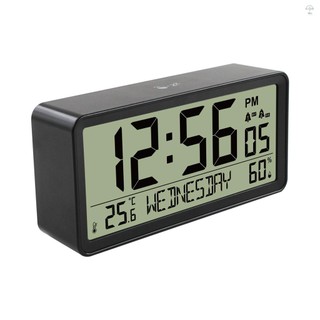 Đồng hồ báo thức kỹ thuật số LCD Bàn hoạt động bằng pin Đồng hồ nhỏ điện tử với nhiệt độ trong nhà Độ ẩm Ngày có đèn nền Chức năng báo thức cho phòng ngủ gia đình Bàn đầu giường