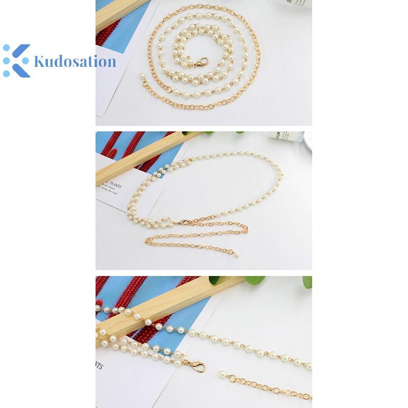 Kudosation Ngọc Trai Ghép Thắt Lưng Nữ Thanh Lịch Đa Năng Co Giãn Thiết Kế Eo Thời Trang Đính Hạt