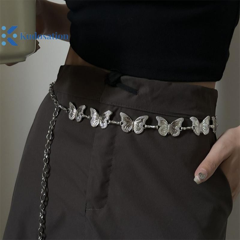 Kudosation Cá Tính Bạc Dây Thắt Lưng Cho Nữ Cô Gái Đơn Giản Punk Kim Loại Bụng Dây Xích Cơ Thể Dây Thắt Lưng
