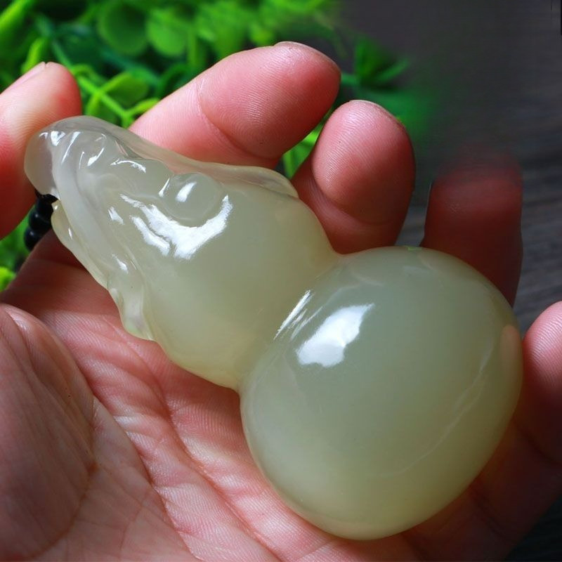 Tự Nhiên Xanh Trắng Ngọc Bầu Tay Cầm Mảnh Ngọc Fulu Chơi Mảnh Tay Khắc Ngọc Mặt Dây Chuyền Mặt Dây Chuyền