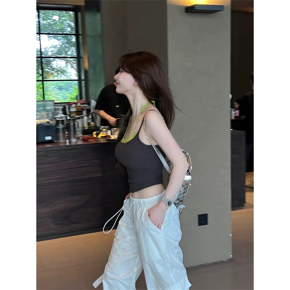 Màu sắc tương phản Khâu giả hai mảnh Dây đeo hai vai Dây buộc cổ áo Nữ