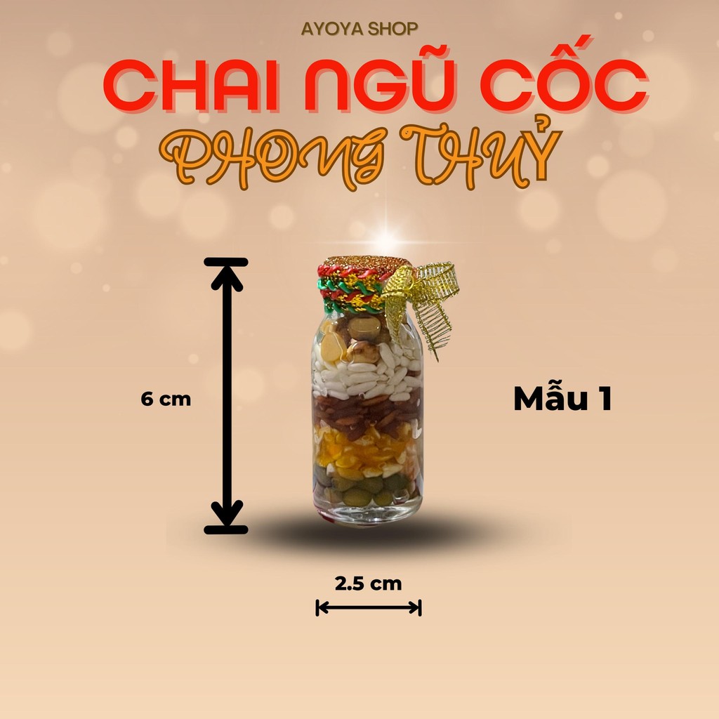 Chai Ngũ Cốc Phong Thủy AYOYA: Gạo, Lúa Mì, Ngô Đậu Mè, Quà Tặng Trang Trí Bàn Thờ Thần Tài, Két Sắt