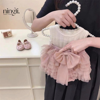 Bộ hai món váy và quần mùa hè cho bé gái, váy bánh cao cấp, bộ vest và quần ngắn dễ thương