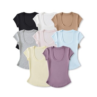Áo Thun Nữ Cổ U Chất Liệu Viscose Mỏng Nhẹ Form Ôm Sát Body Co Giãn Tôn Dáng Mùa Hè