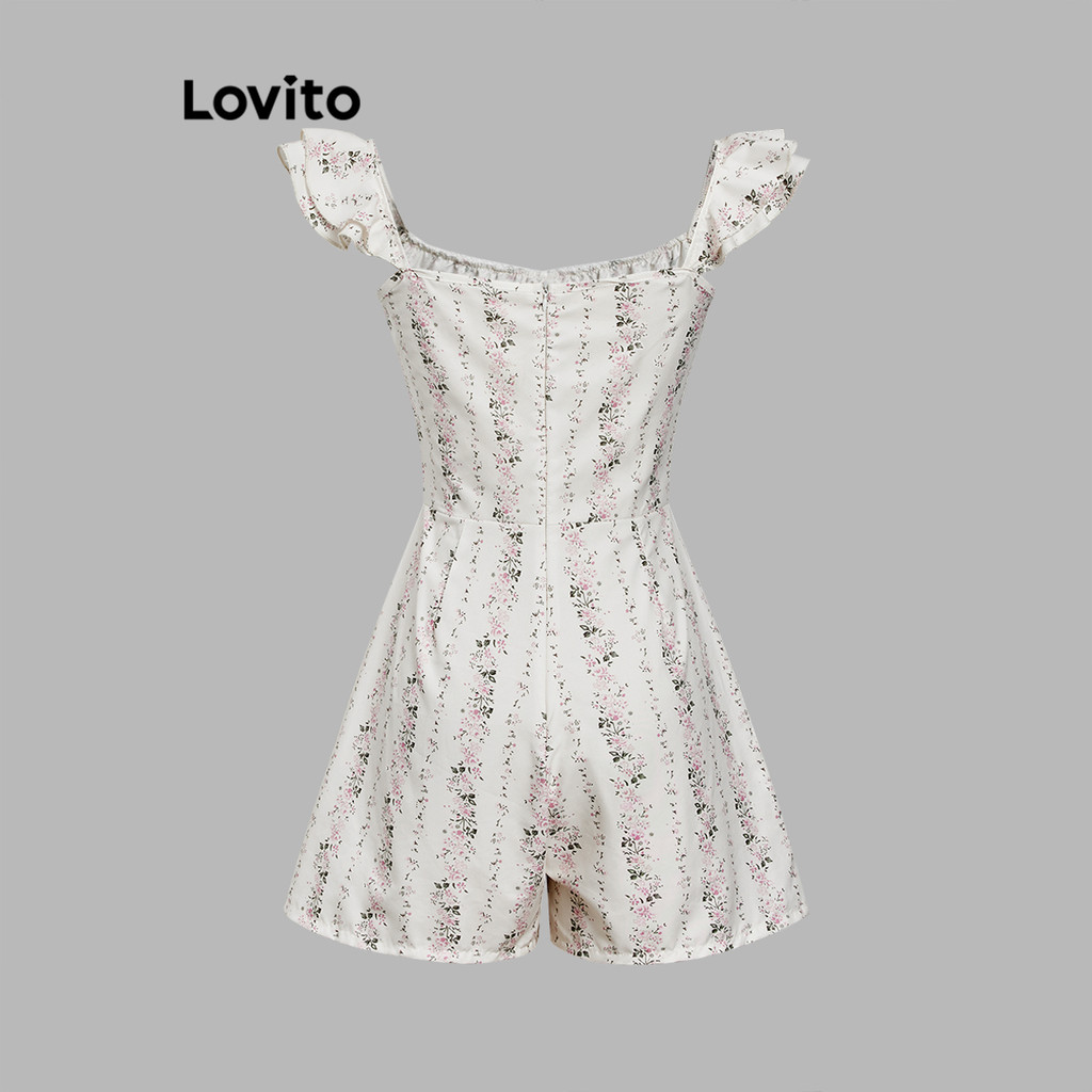 Ảnh Lovito Bộ đồ liền thân cổ bèo nhún họa tiết hoa giản dị dành cho nữ L112ED709 4