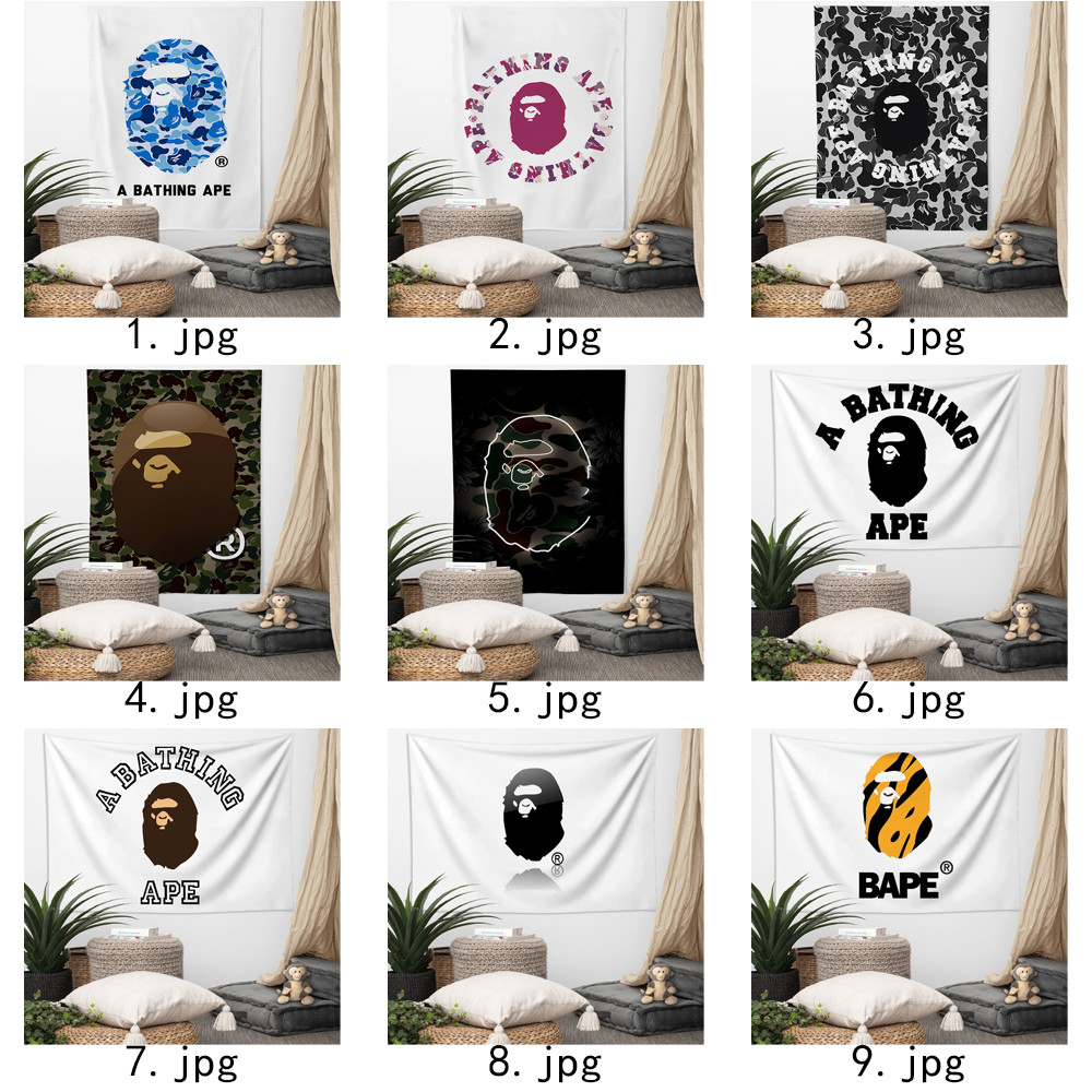 Bape Ape Logo Tấm thảm treo tường có kẹp Tấm thảm Polyester Treo tường phòng ngủ
