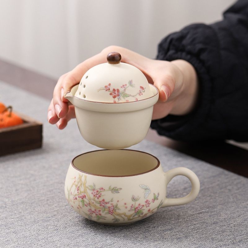[Tách nước trà] Bộ trà du lịch Ru Kiln Cốc nhanh di động Tách nước trà Ấm trà Cốc nước văn phòng Máy pha trà ngoài trời Bộ trà gốm
