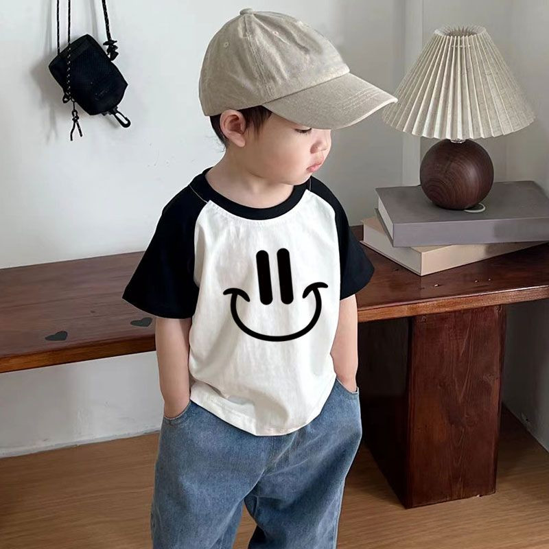 Áo thun Cotton Raglan ngắn tay hoạt hình hợp thời trang 2025 cho trẻ em
