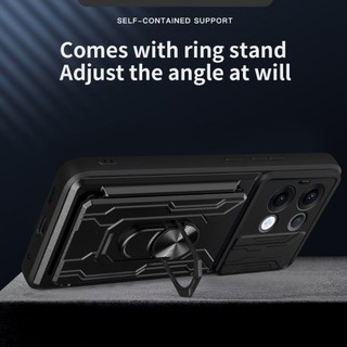 Vỏ Chống Sốc Giáp Cho Oppo Reno 13 Pro 13Pro 13F Reno13F 4G 5G 2025 Đẩy Trượt Ống Kính Máy Ảnh Bảo Vệ Vỏ Điện Thoại Khe Cắm Thẻ Tín Dụng Vỏ Cứng Giá Đỡ Giá Đỡ Mặt Sau