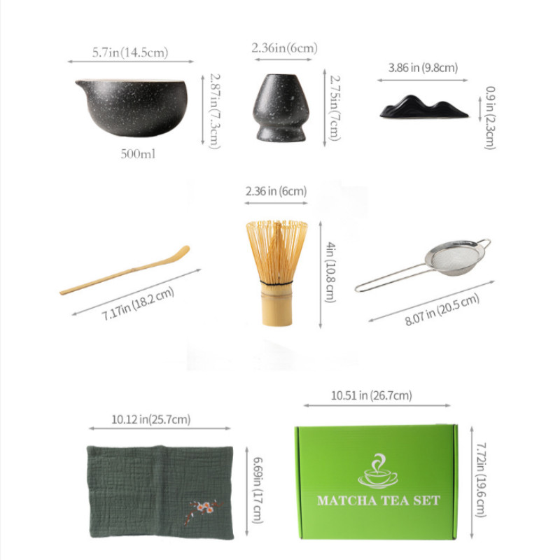 Bộ dụng cụ 7món pha matcha gồm Bát đánh matcha,Bao Gồm Chasen, Bát Matcha và Đế Gốm An Toàn