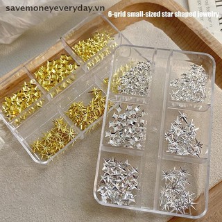 [savemoneyeveryday] 6 Lưới Kim Loại Vàng Bạc Móng Tay Nghệ Thuật Kim Cương Giả Trang Trí Làm Móng Tay Quyến Rũ Flatback Starburst Pentagram Phụ Kiện Móng Tay Ngọc [vn]