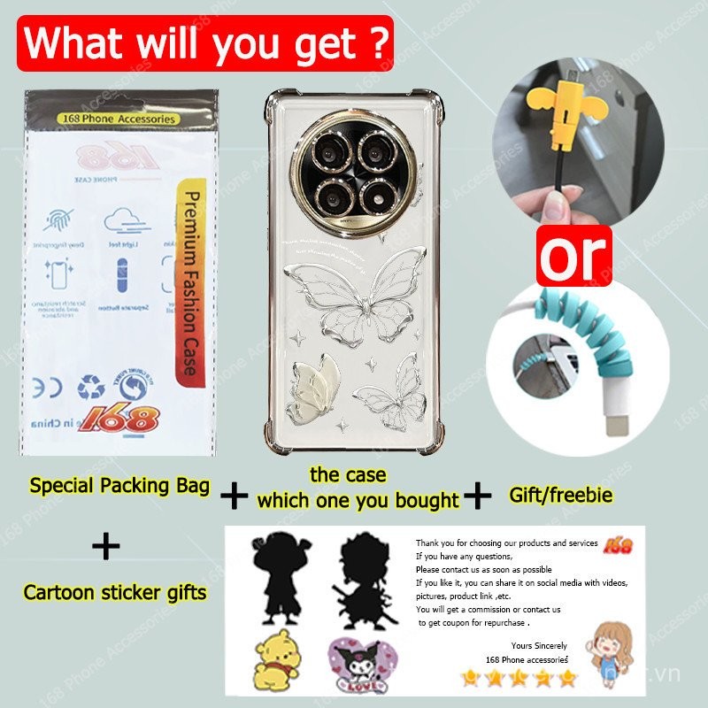 Ốp lưng Realme 12X 12 13 5G, ốp lưng Realme 13 12 14 Pro Plus 5G, ốp lưng hình bướm dễ thương, trong suốt, mềm mại, chống sốc với nắp camera, phim bảo vệ ống kính, túi khí dày, ốp lưng sang trọng cho các cô gái