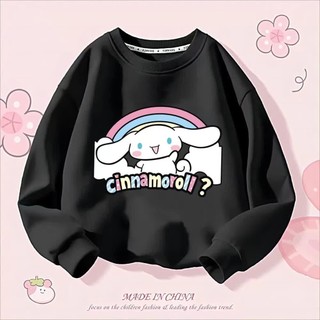 Bé Gái Cinnamoroll Áo Chui Đầu Cổ Tròn Dài Tay Nhẹ Hoạt Hình Thường Ngày Dễ Thương Trẻ Em Mùa Xuân Top