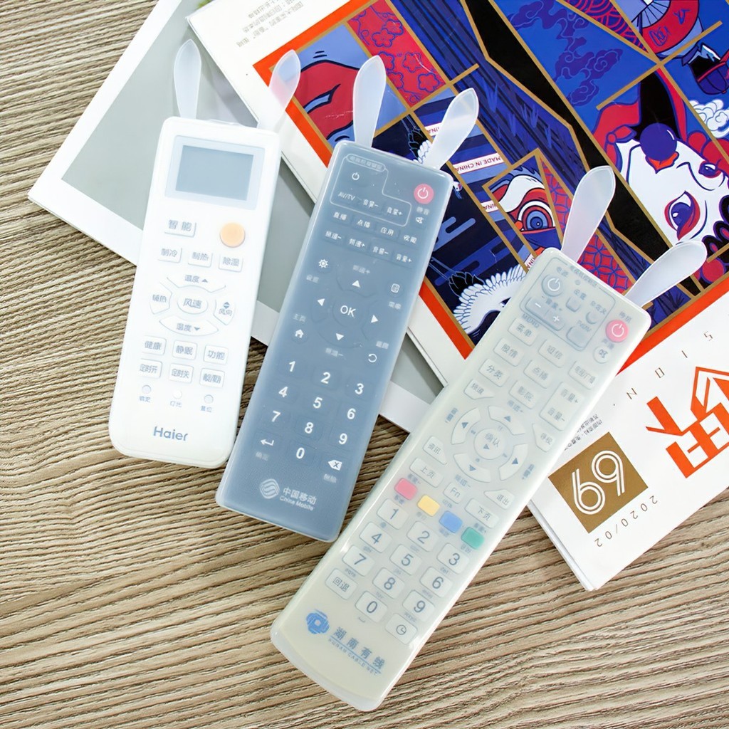 Vỏ bọc điều khiển tivi tai thỏ Silicon, vỏ bọc remote, điều hòa trong suốt