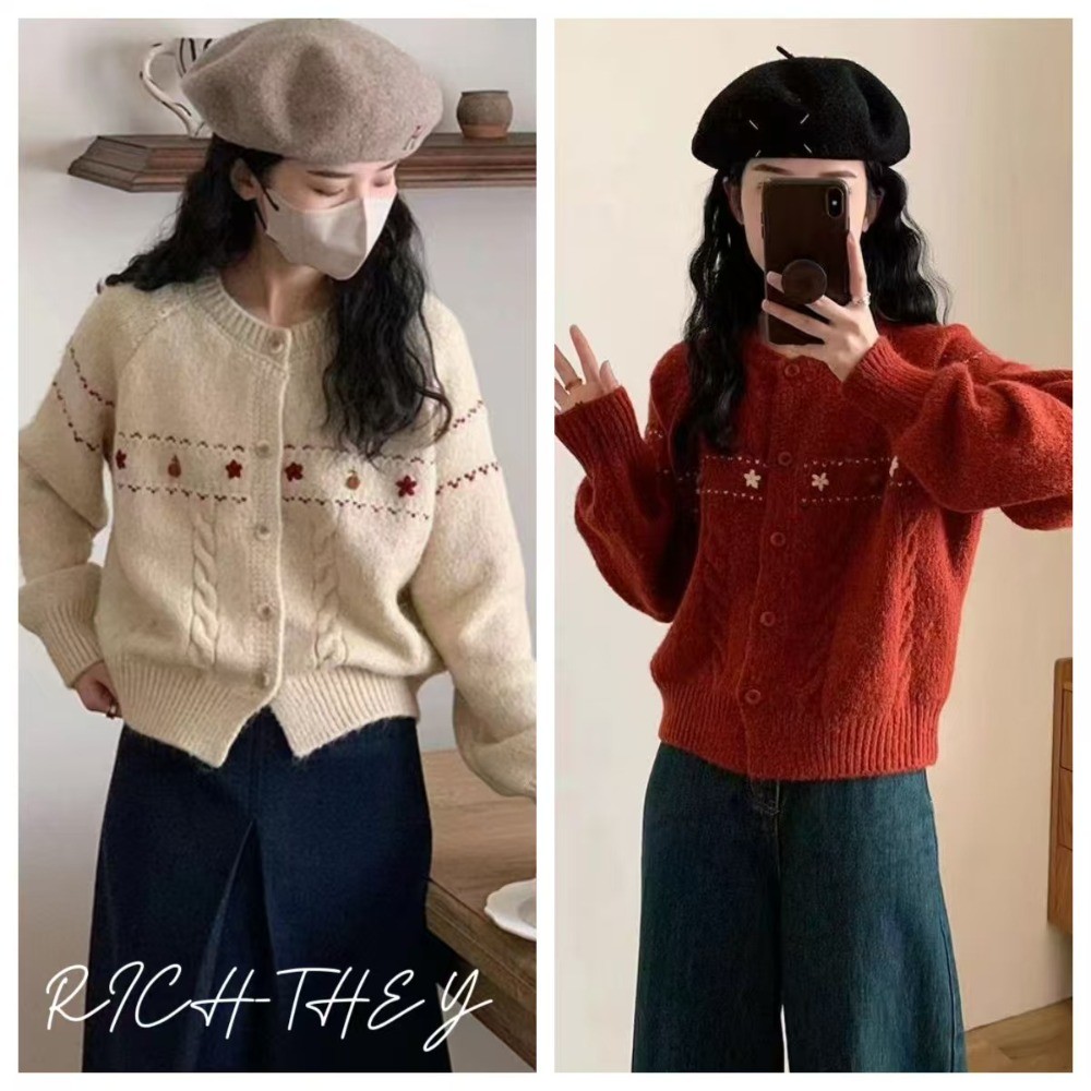 RICH-THEY Áo Len Cardigan Dệt Kim Nữ Áo Khoác Len Giáng Sinh Thời Trang ...
