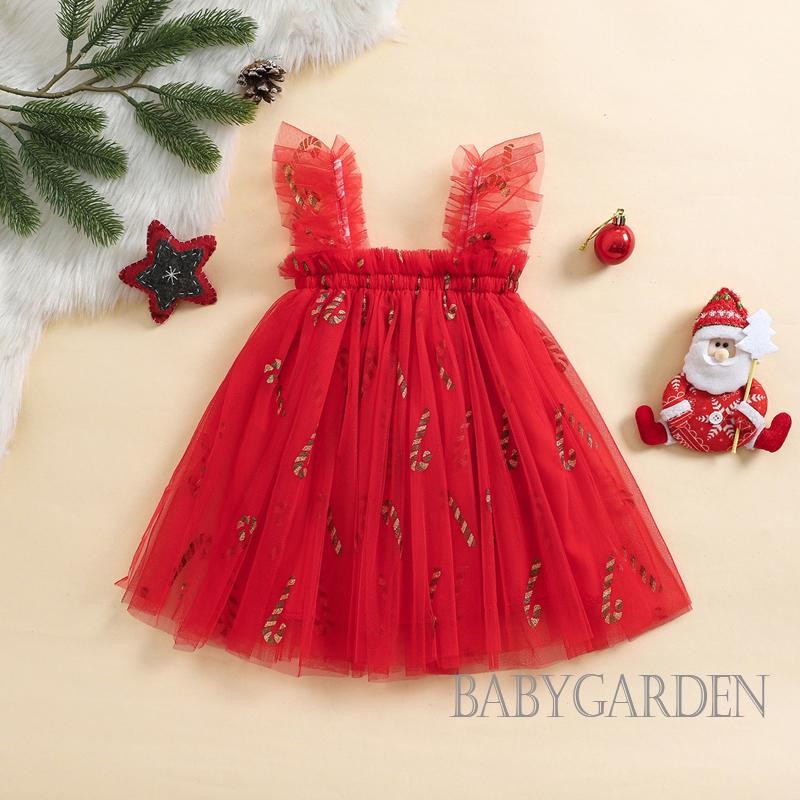 / / -6Month-4year Bé Gái Giáng Sinh Không Tay Cổ Vuông Kẹo Cane / Kẻ Sọc In Tutu Tulle Đầm Công Chúa
