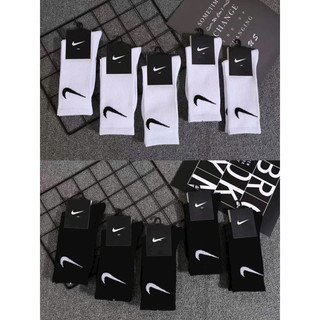 Set 5 đôi Tất trắng - đen cổ cao cổ thể thao, Tất dệt kim kháng khuẩn chất cotton thoáng khí thấm hút mồ hôi