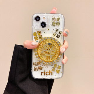 Ốp điện thoại thời trang lấp lánh lá vàng Fortune Spinner cho iPhone 16 15 14 13 12 11 Pro Max